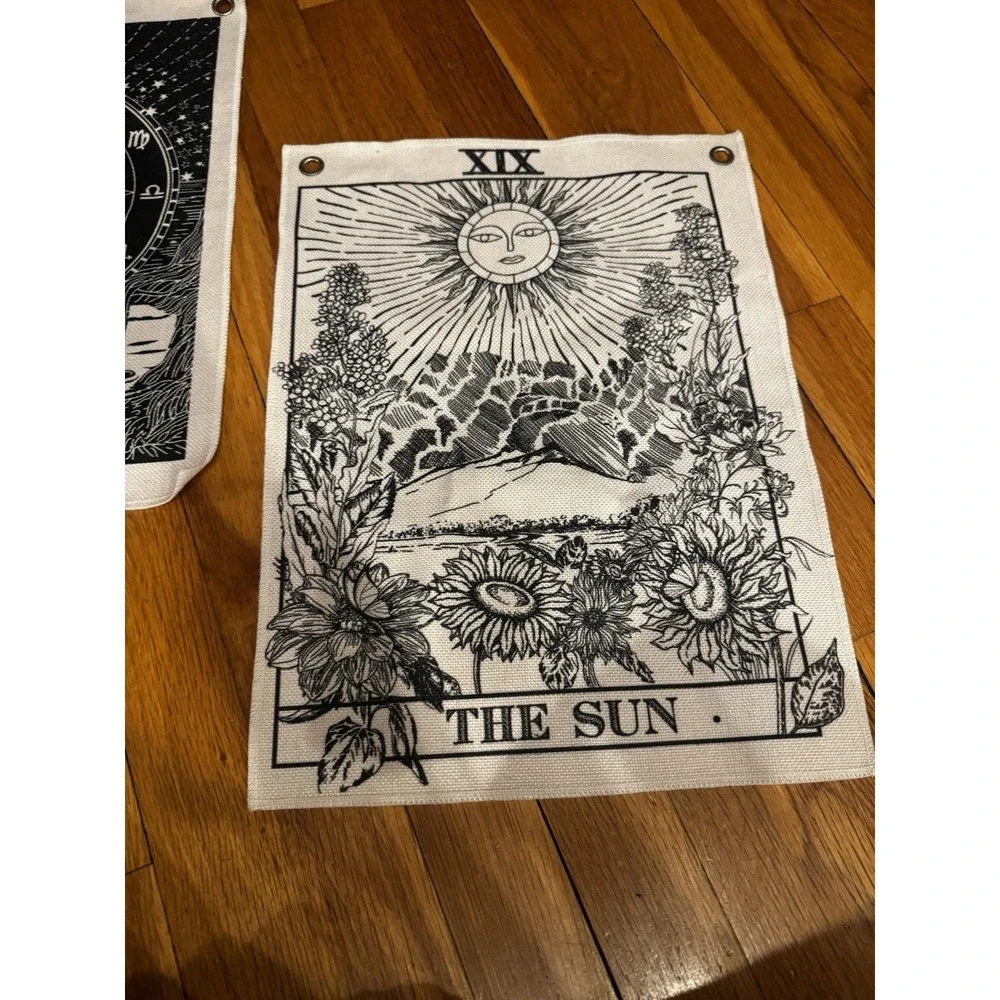 Tarot Flag Tapestry‎ The Sun The Moon The Star Set Of 3 Wall Hanging B&w Witchy